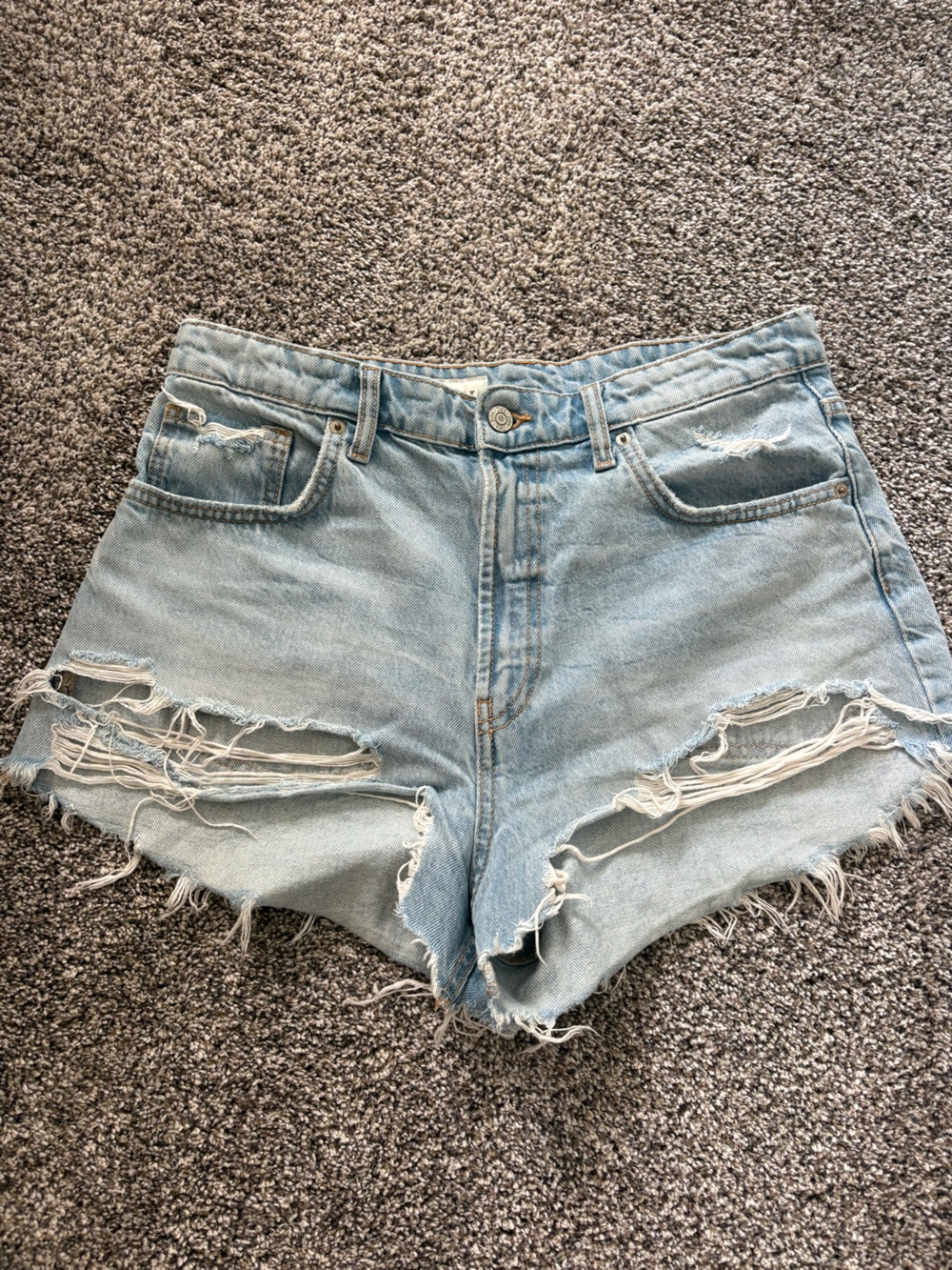 Zara TRF Curved High Waisted Denim Shorts Light Blue Size 8